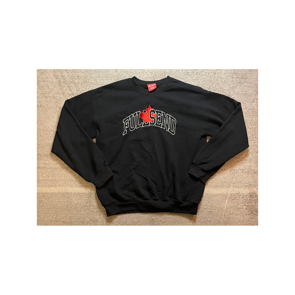 Nelk Boys Full Send Sweatshirt Black Embroidered Maple Leaf Canada Mens Size M
